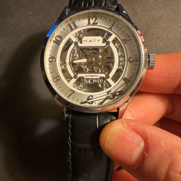Maty Black Leather Strap Automatic Watch